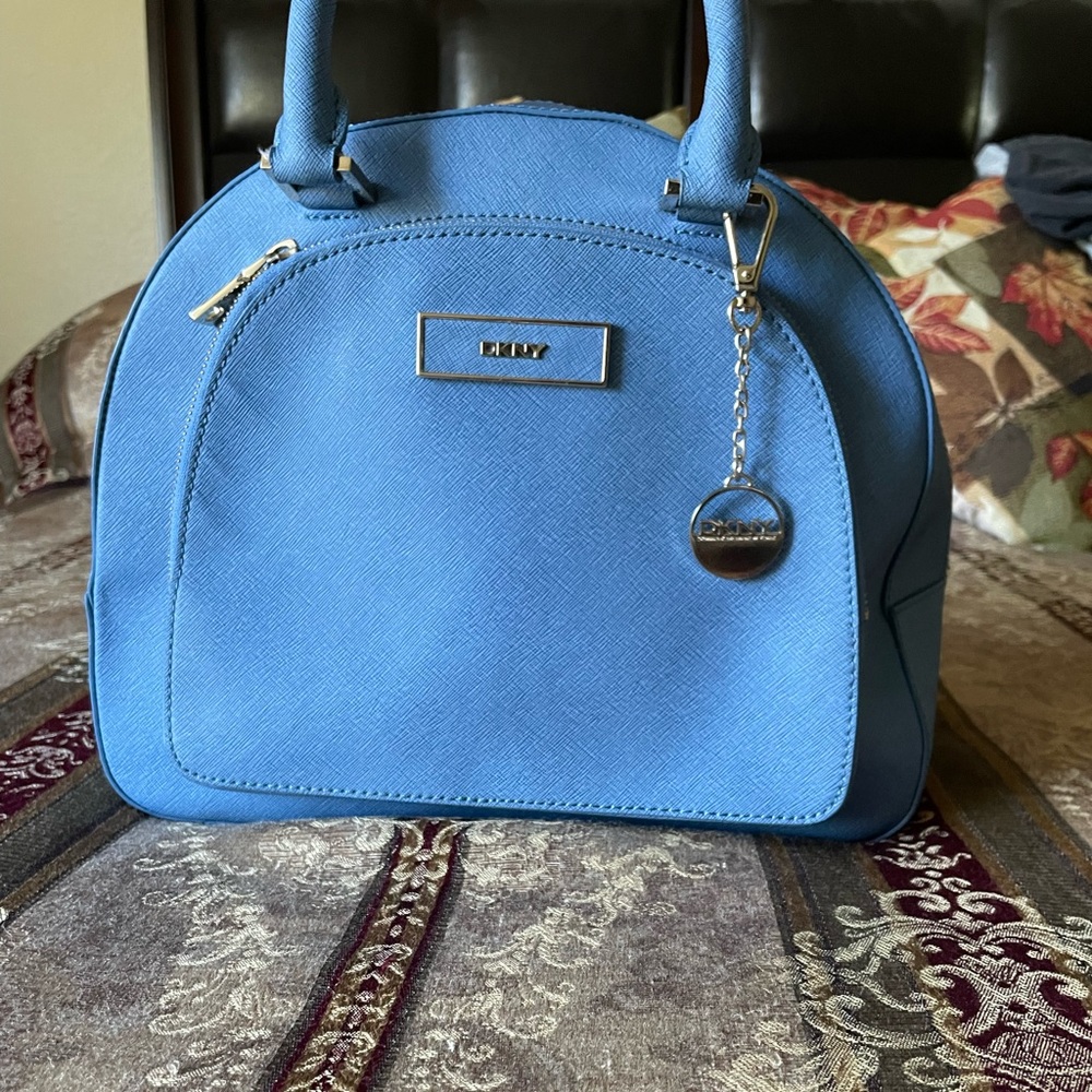 🌟DKNY🌟 “Bowling” bag. Baby blue. Excellent condition w exception of 2 stains.